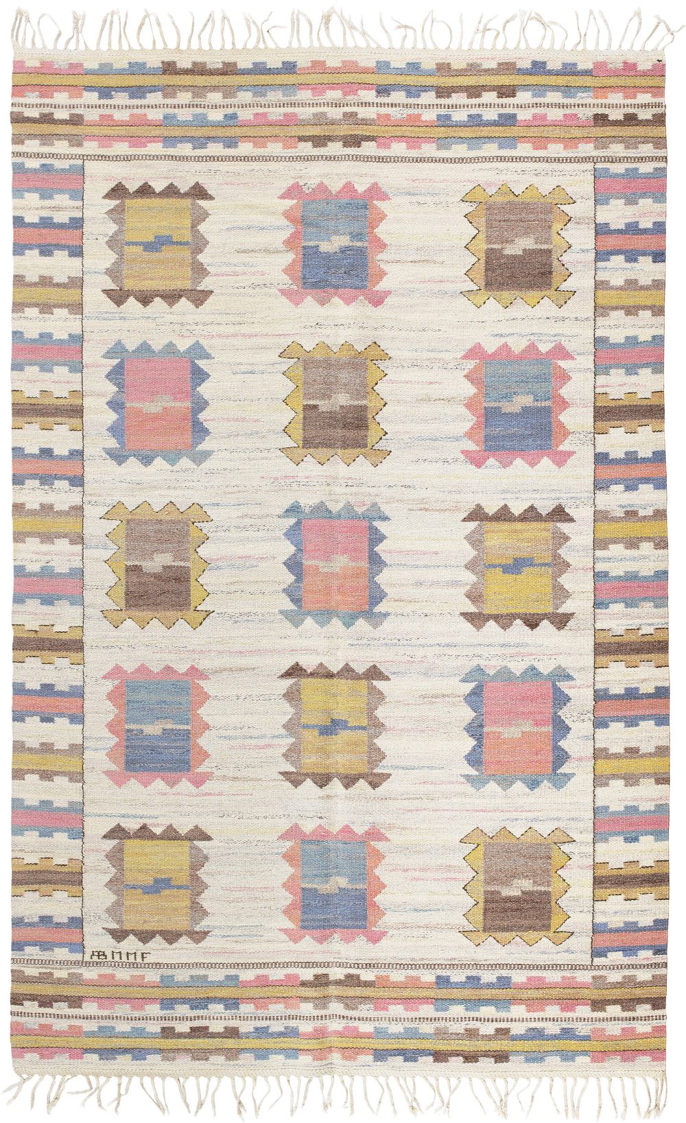 Vintage Swedish Flatweave by Märta Måås-Fjetterström “Ljusa Plador” BB6008