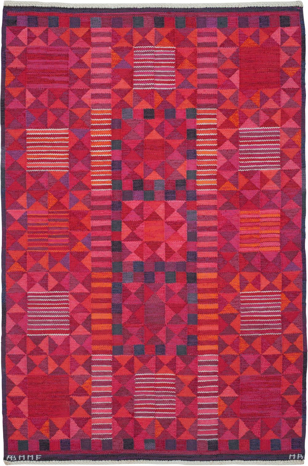 Rubirosa Mid-Century Pink Rug by Marianne Richter, Woven Signature to Edge “AB M BB6119