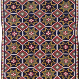 Swedish Vintage Geometric Tan Flatweave Wool Runner BB6250