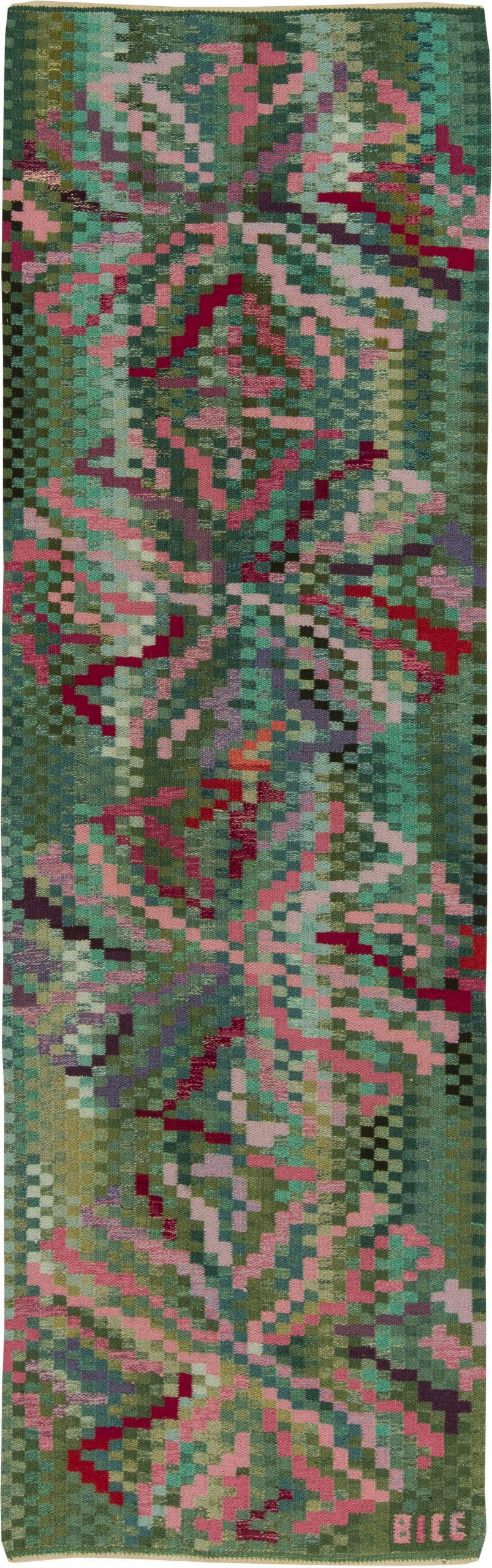 Vintage Swedish Flat Weave Runner Signed  Bice. BB6398