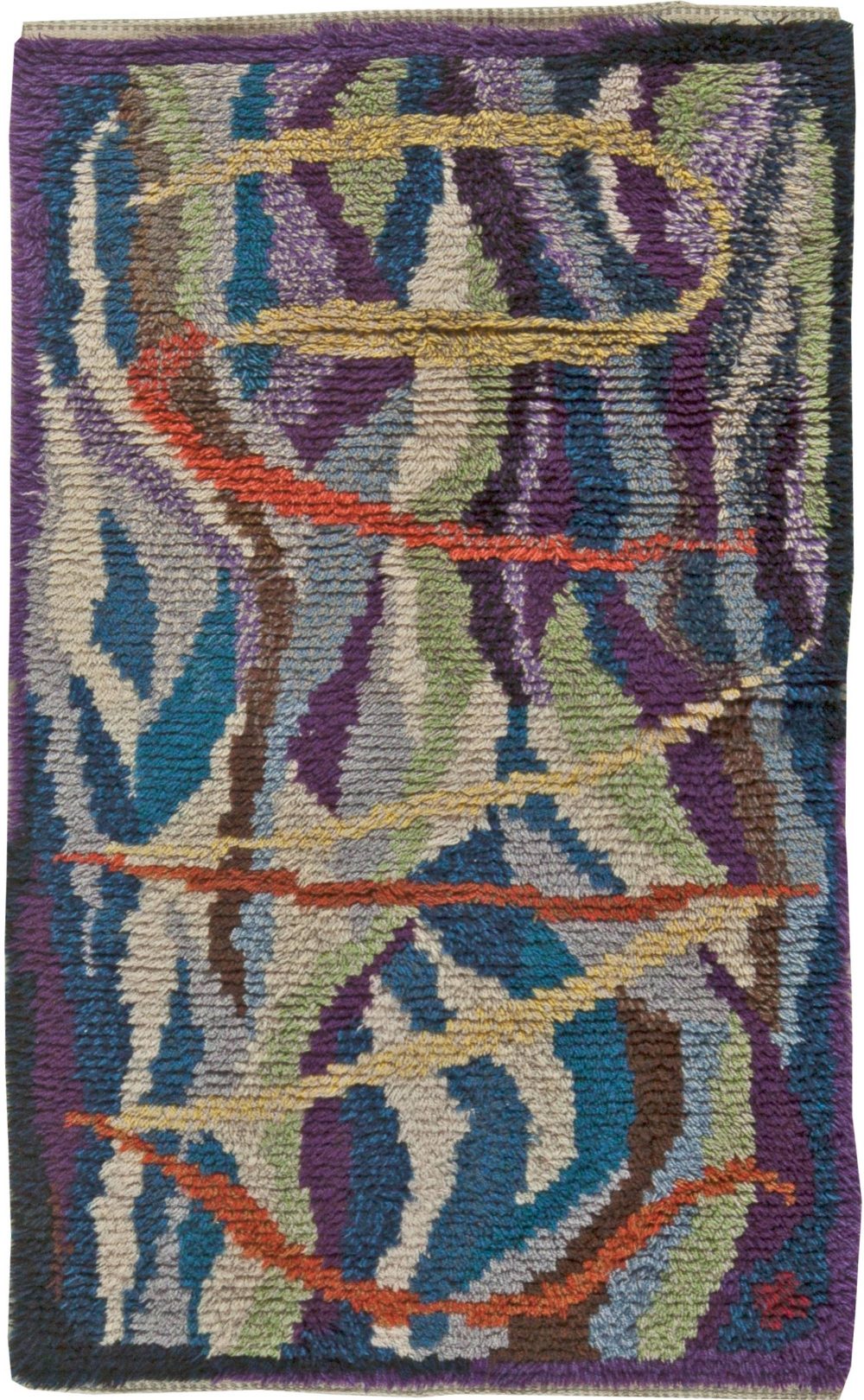 Mid-20th century Swedish Rya Wool Rug in Purple, Blue, Green and Yellow BB5683