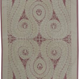 “Spiravine” Modern Art Nouveau Spiral Vine Classic Taupe With Dusty Rose Flatweave Wool & Silk Rug N11511