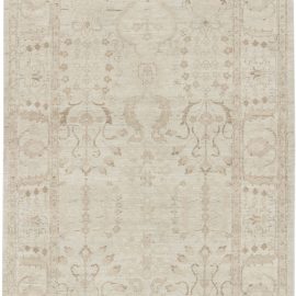 Floral-Inspired Traditional Tabriz Cream Beige Handmade Wool Runner “Ecrulace” N11664
