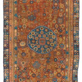 19th Century Samarkand “Khotan” Blue & Red-Brown Handmade Rug BB4397