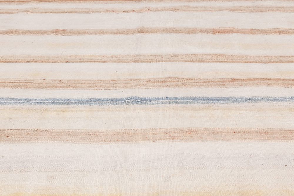 Mid-20th Century Blue, Brown and Beige Striped Indian Dhurrie Cotton Rug BB6535