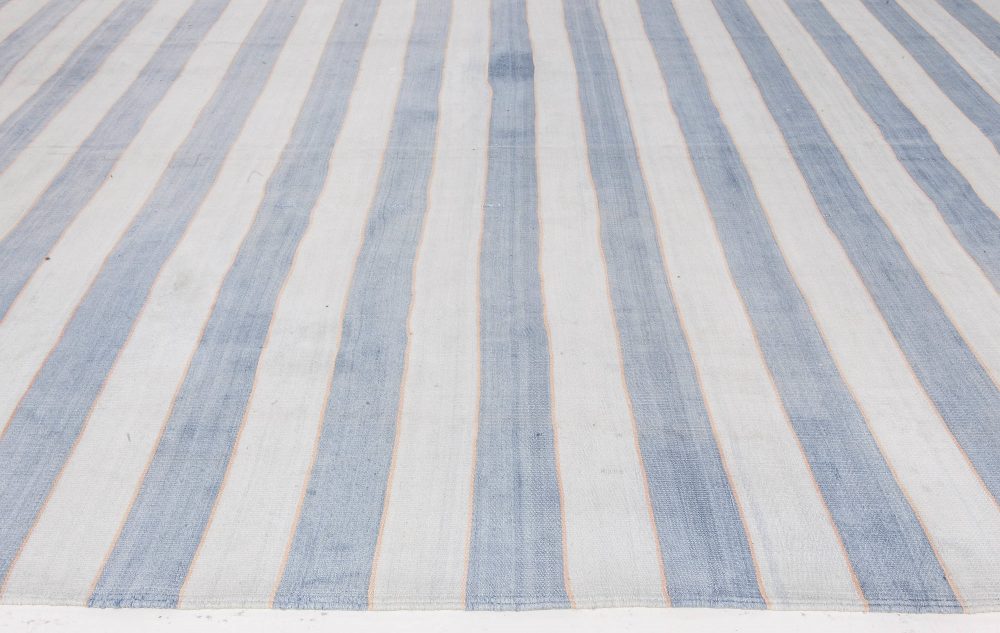 Mid-20th Century Blue Striped Indian Dhurrie Handmade Cotton Rug BB6536