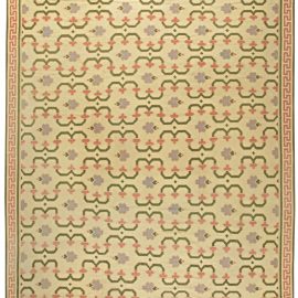 Mid-Century Indian Dhurrie Floral Oversized Soft Beige Flatweave Cotton Rug BB5815