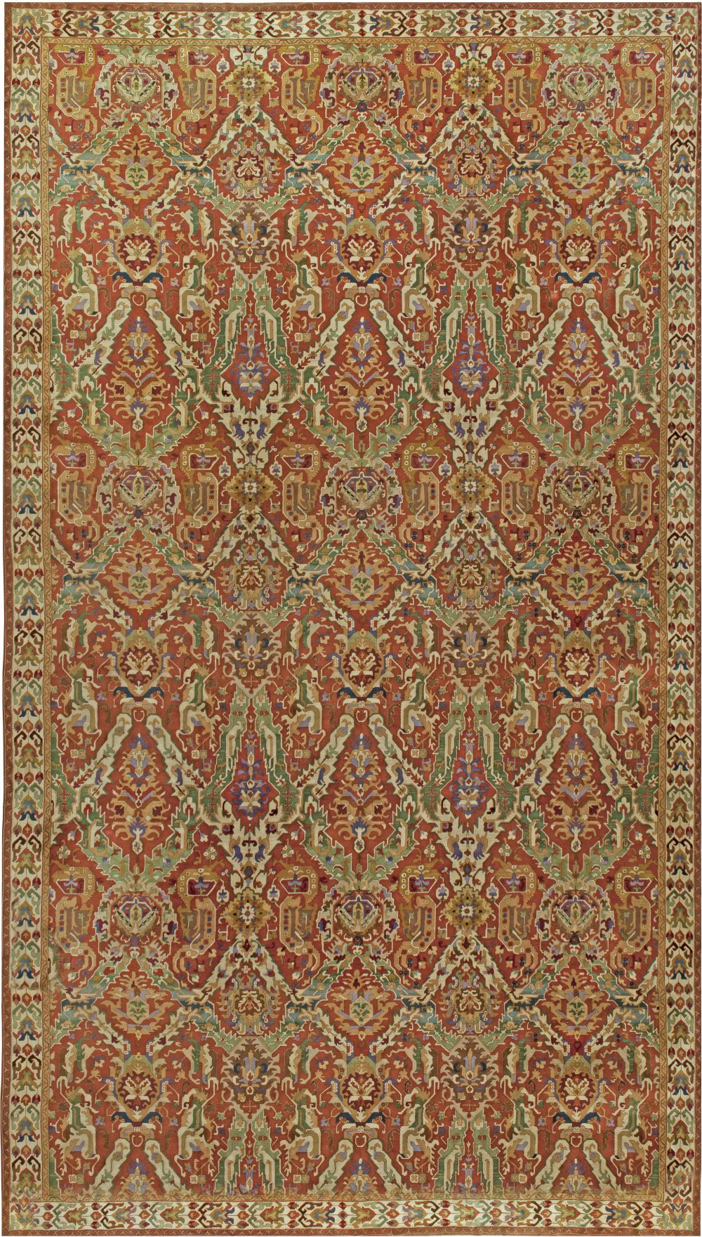 Vintage German Hooked Colorful Floral Handwoven Wool Rug BB6041