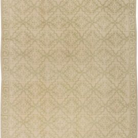 Vintage Spanish Floral Pale Sand With Sage Hand-Knotted Wool Rug, Cuenca BB2885