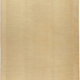 French Vintage Floral Oversized Sand Hand-Knotted Wool Rug Modernist Cogolin BB5172