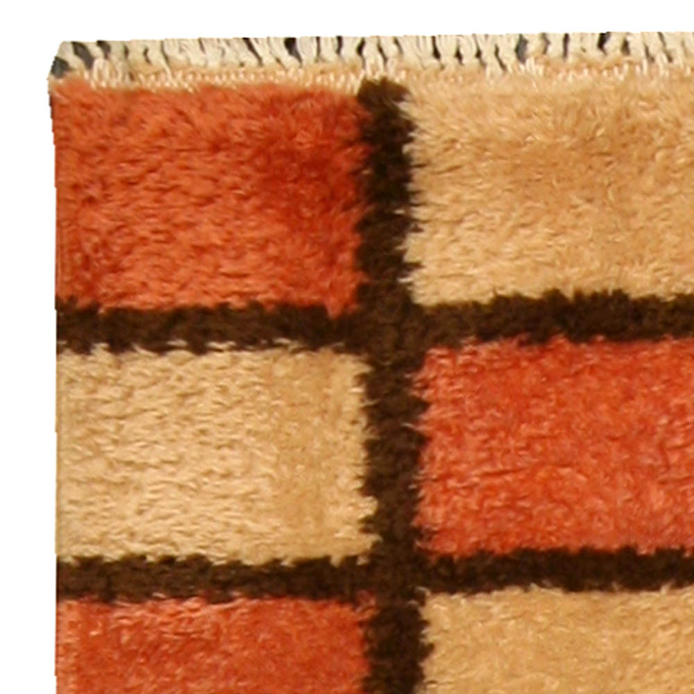 Early 20th Century French Art Deco Orange, Beige and Brown Handmade Wool Rug BB4762
