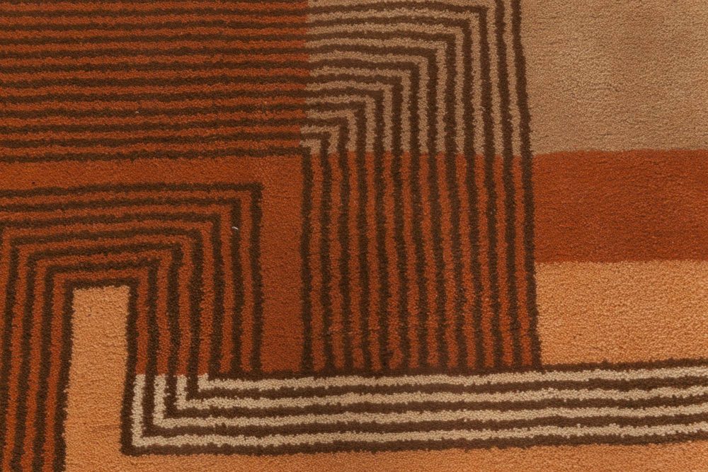 Authentic French Art Deco Orange Handmade Wool Rug BB5963