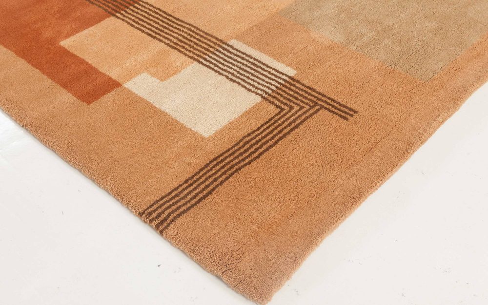 Authentic French Art Deco Orange Handmade Wool Rug BB5963