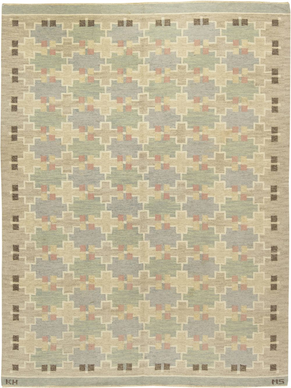 Vintage Swedish Flat-Weave Rug by Maj Svanstrom “Klockargården Hemslöjd” BB6432