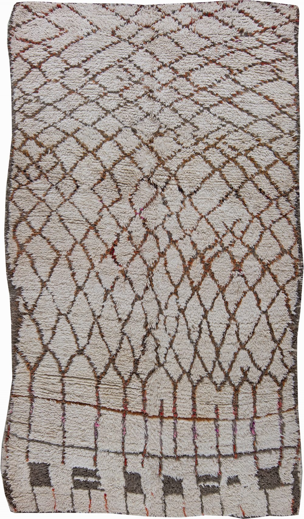 Vintage Tribal Moroccan Wool Rug in Shades of White, Brown, Red, Pink BB6210