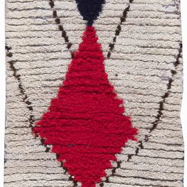 Moroccan Vintage Abstract Cream Hand-Knotted Wool Runner BB6206