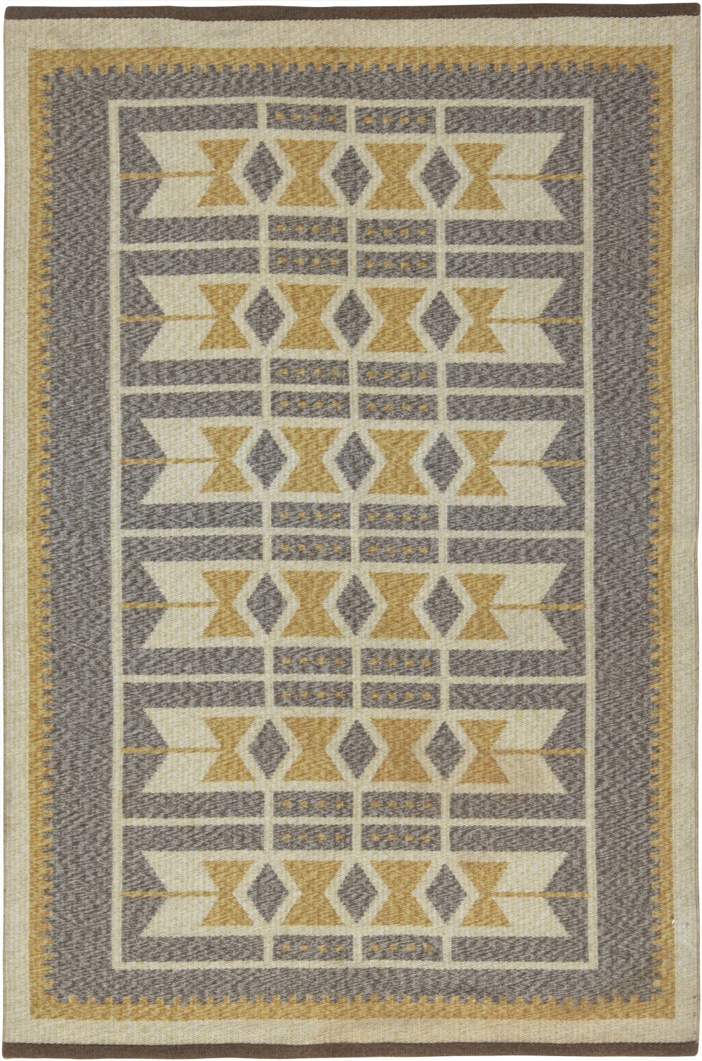 Mid-20th Century Double Sided Geometric Swedish Gray, Yellow Flat-Weave Wool Rug BB6566
