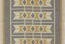 Mid-20th Century Double Sided Geometric <mark class='searchwp-highlight'>Swedish</mark> Gray, Yellow Flat-Weave Wool Rug BB6566