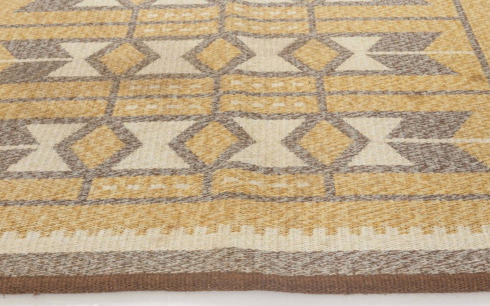Mid-20th Century Double Sided Geometric Swedish Gray, Yellow Flat-Weave Wool Rug BB6566