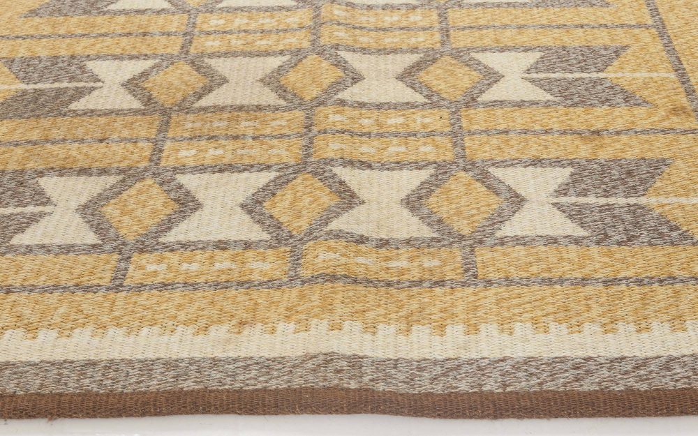 Mid-20th Century Double Sided Geometric Swedish Gray, Yellow Flat-Weave Wool Rug BB6566