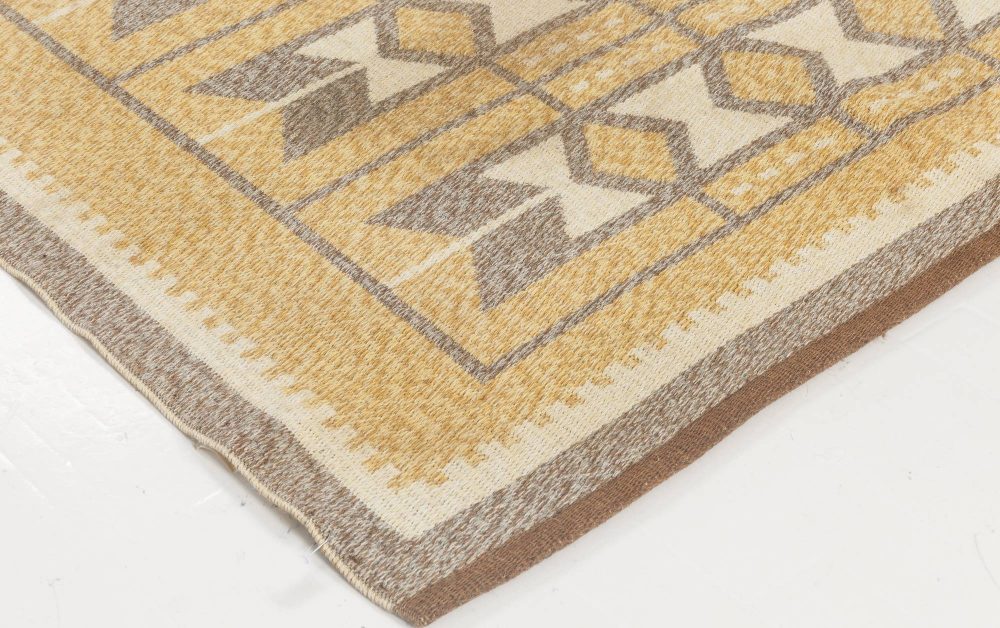 Mid-20th Century Double Sided Geometric Swedish Gray, Yellow Flat-Weave Wool Rug BB6566