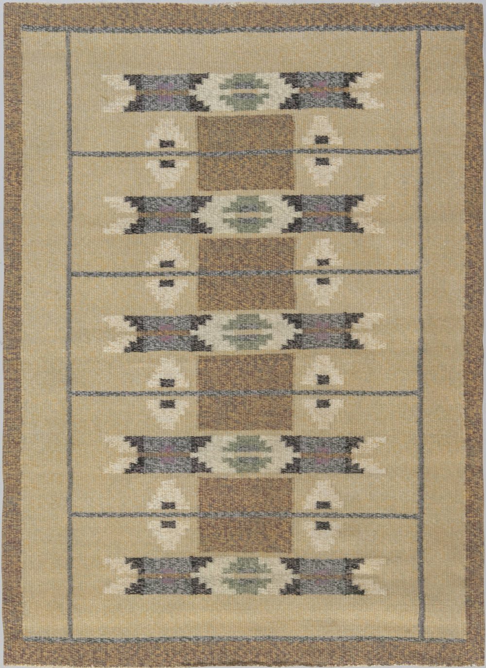 Swedish Beige, Gray and Brown Geometric Flat-Woven Wool Rug BB6569
