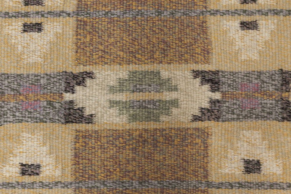 Swedish Beige, Gray and Brown Geometric Flat-Woven Wool Rug BB6569