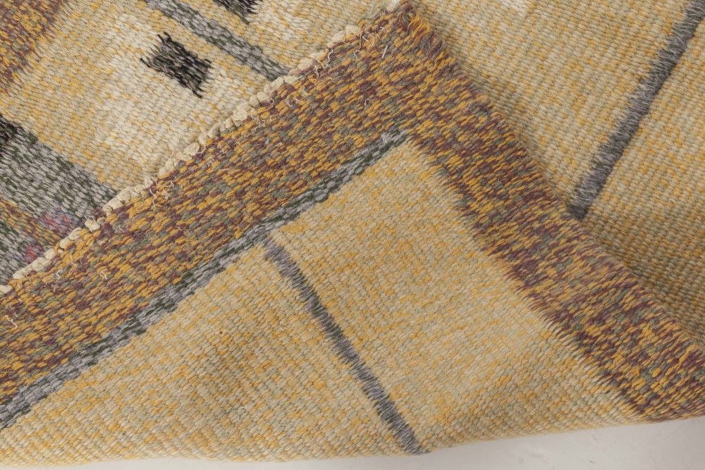 Swedish Beige, Gray and Brown Geometric Flat-Woven Wool Rug BB6569