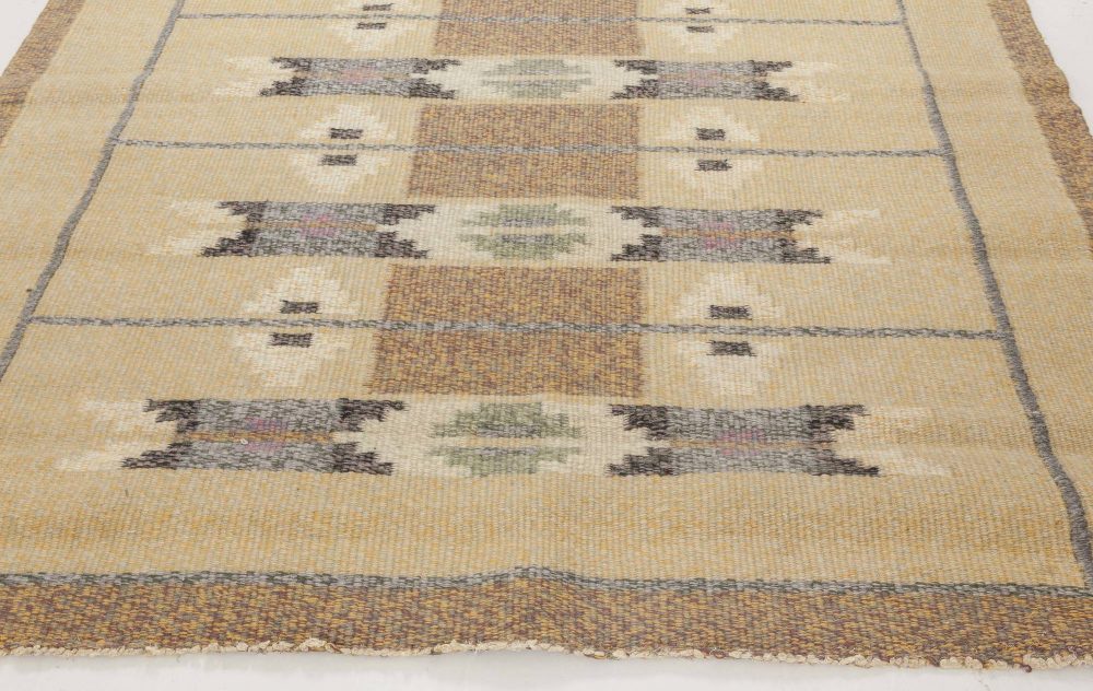 Swedish Beige, Gray and Brown Geometric Flat-Woven Wool Rug BB6569