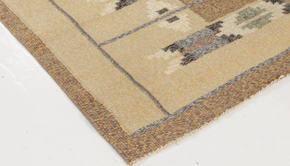 Swedish Beige, Gray and Brown Geometric Flat-Woven Wool Rug BB6569