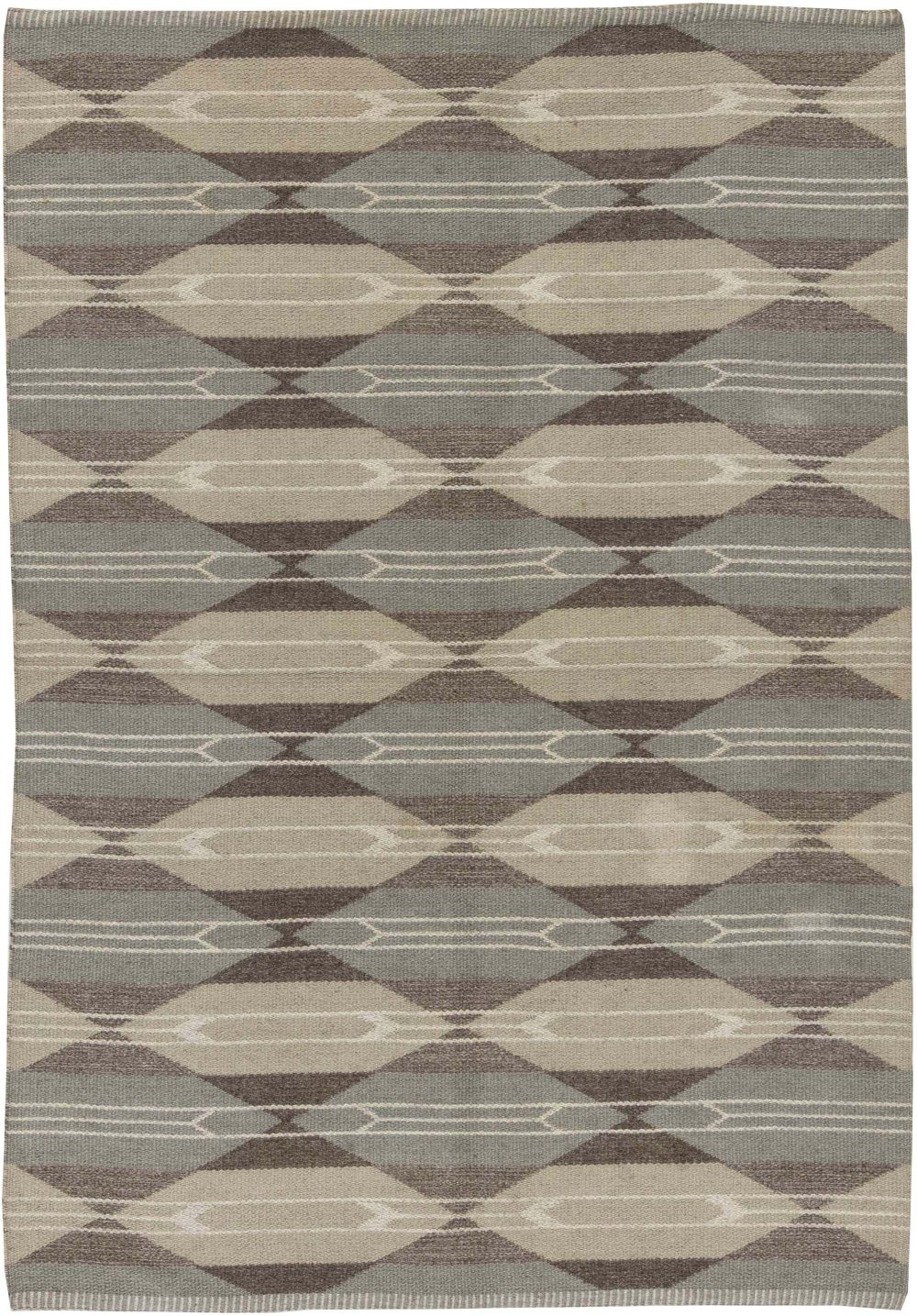 Mid-20th Century Modern Swedish Geometric Stone Grey, Ivory, Sand, Walnut Rug BB6512