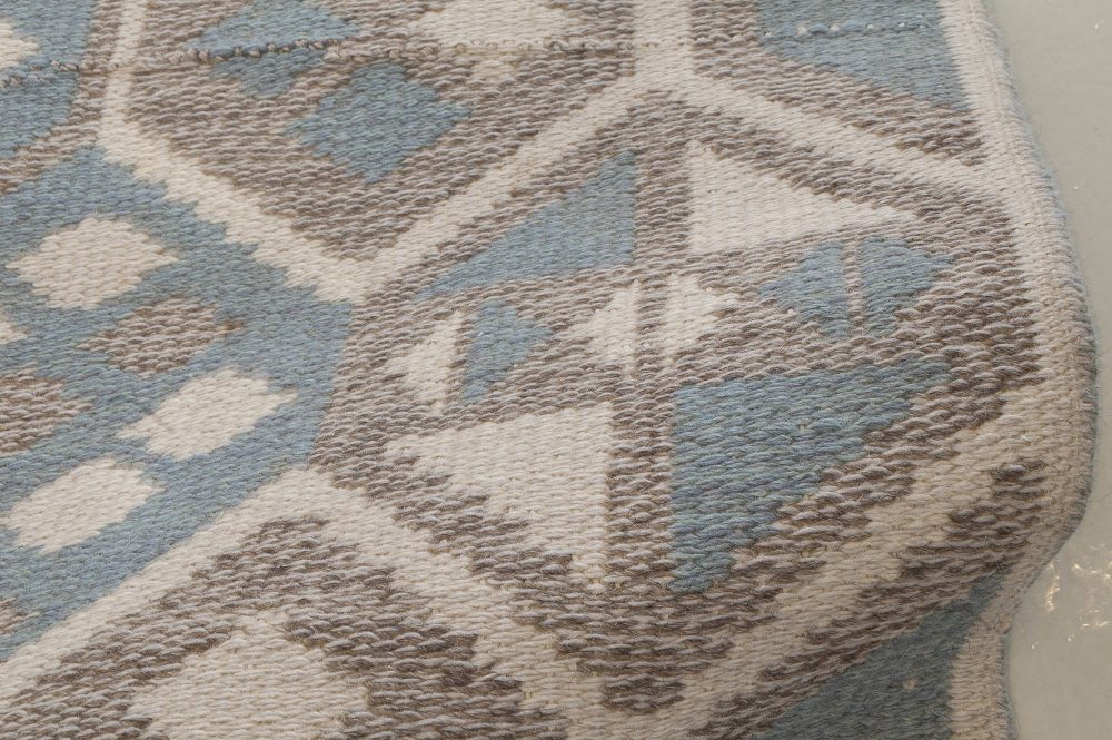 Midcentury Scandinavian Wool Rug with Honeycomb Design in Blue-Grey and Brown BB6403