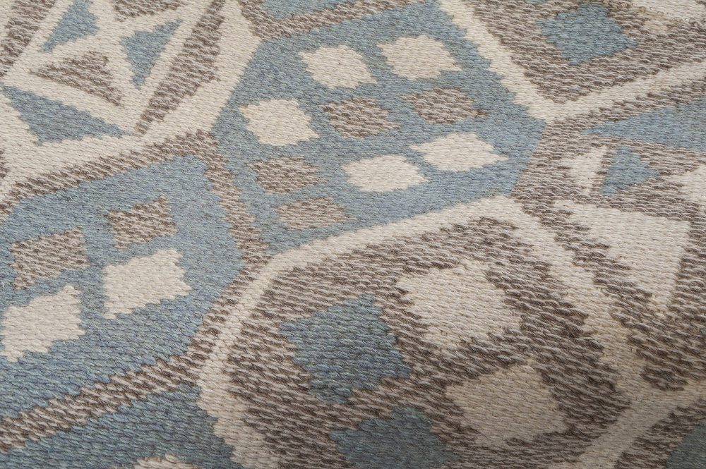 Midcentury Scandinavian Wool Rug with Honeycomb Design in Blue-Grey and Brown BB6403