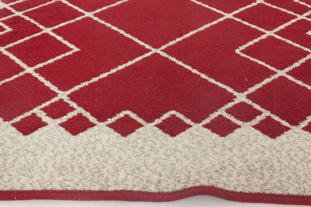 Mid-20th Century Double Sided Burgundy, Ivory Swedish Flat-Weave Wool Rug BB6540