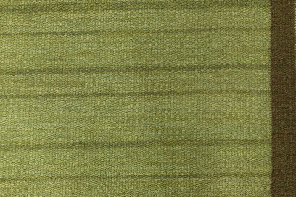 Mid-20th Century Geomatric Green, Yellow Swedish Flat-Weave Rug BB6572
