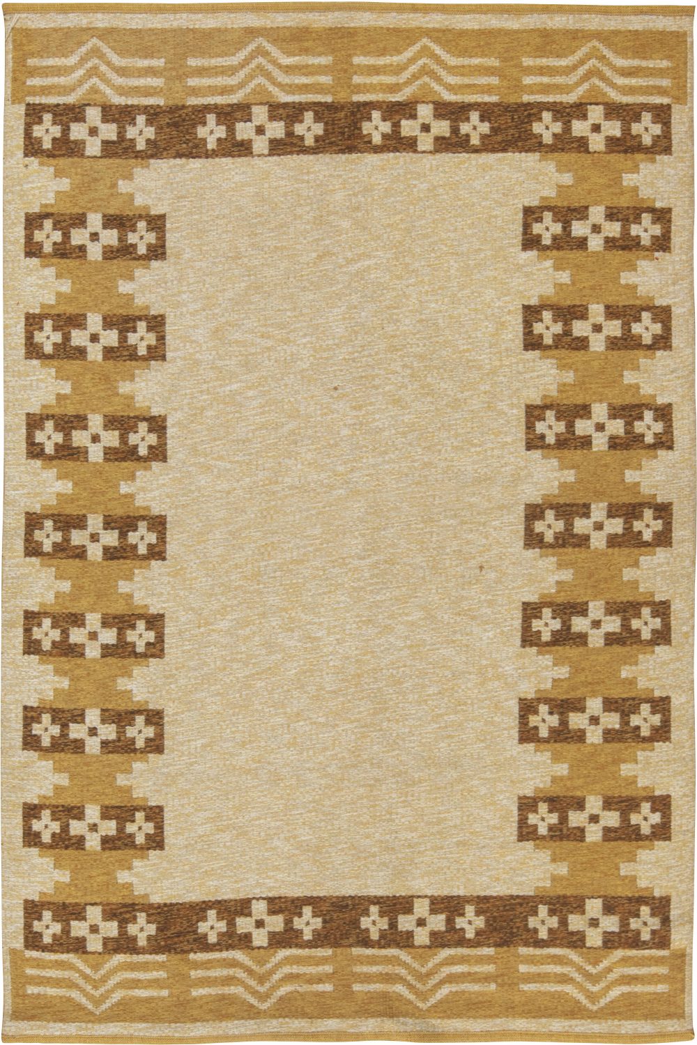 Mid-20th century Geometric Swedish Beige, Yellow, Brown Flat-Weave Wool Rug BB6577