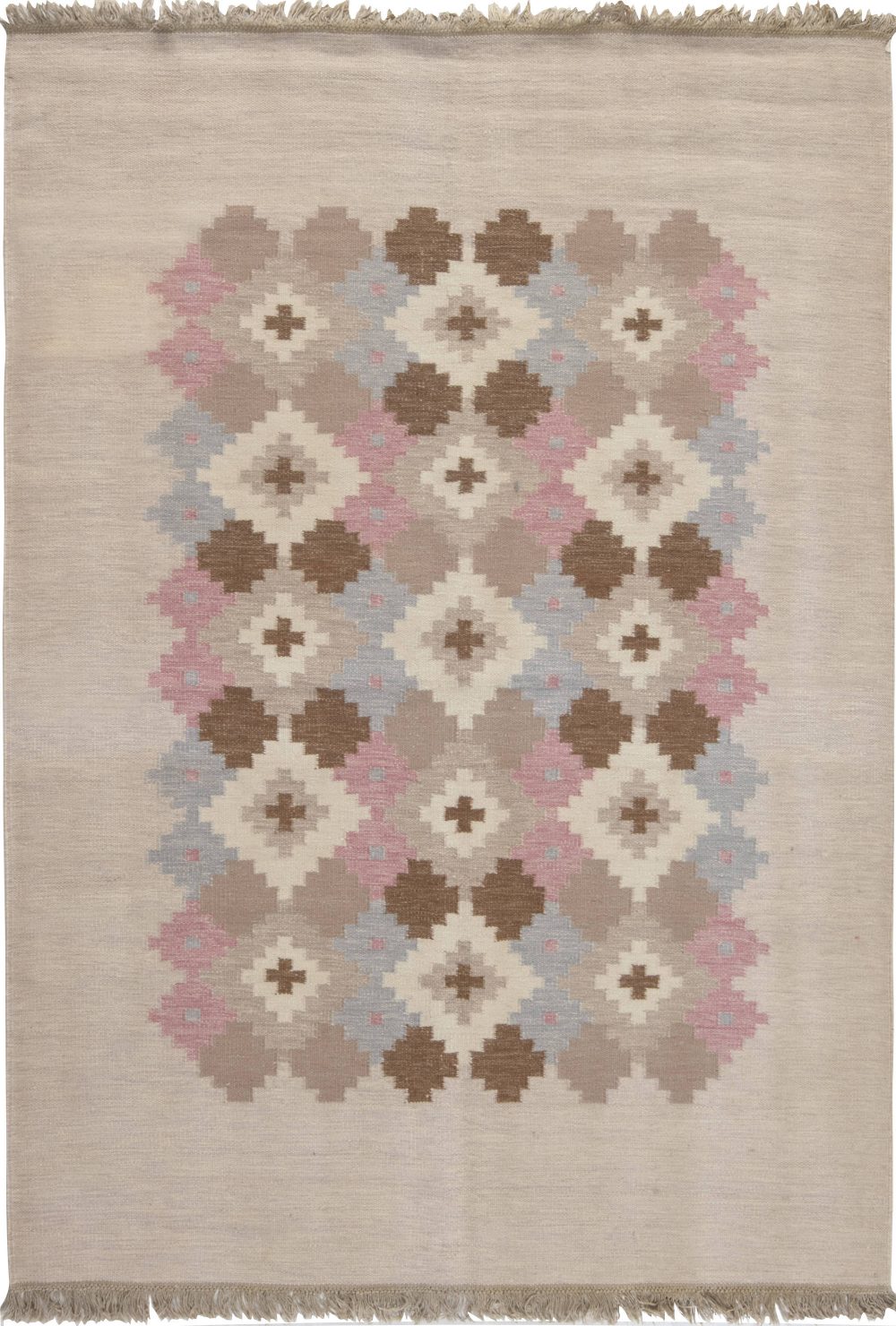 Mid-20th century Swedish Beige, Pink, Brown and Gray Flat-Weave Wool Rug BB6551