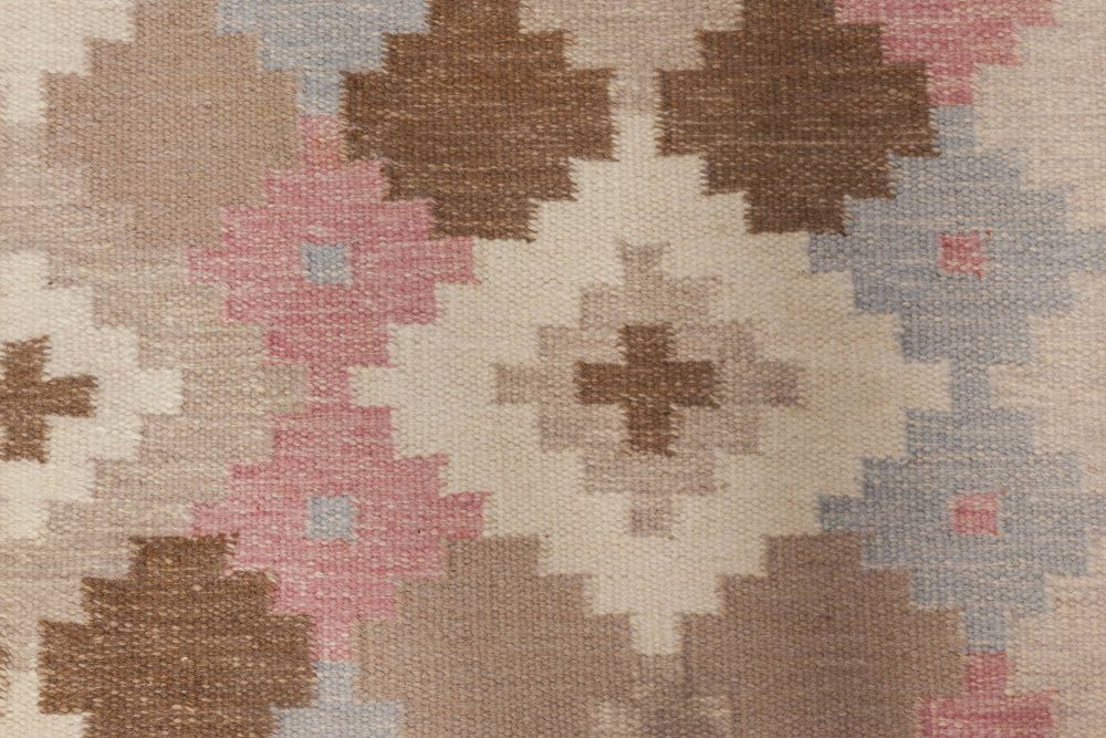 Mid-20th century Swedish Beige, Pink, Brown and Gray Flat-Weave Wool Rug BB6551