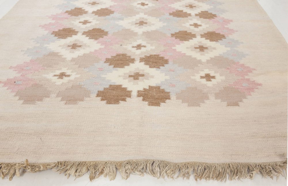 Mid-20th century Swedish Beige, Pink, Brown and Gray Flat-Weave Wool Rug BB6551