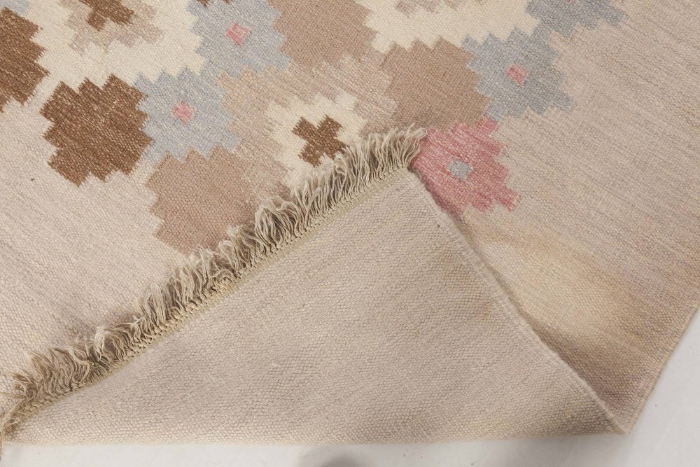 Mid-20th century Swedish Beige, Pink, Brown and Gray Flat-Weave Wool Rug BB6551