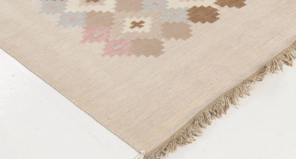Mid-20th century Swedish Beige, Pink, Brown and Gray Flat-Weave Wool Rug BB6551