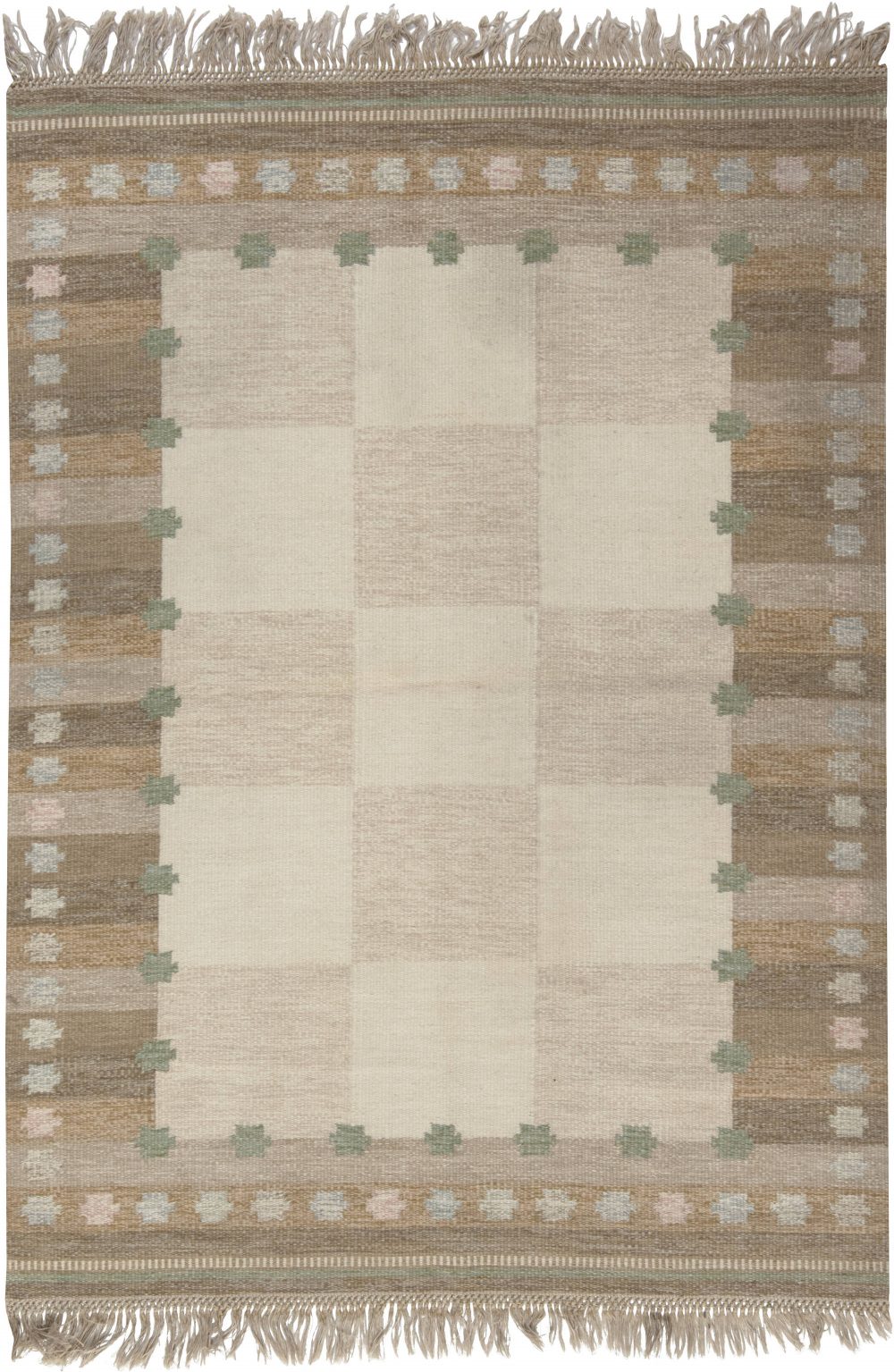 Swedish Chestnut, Walnut Brown, Gray, Off-White & Beige Wool Rug BB6571