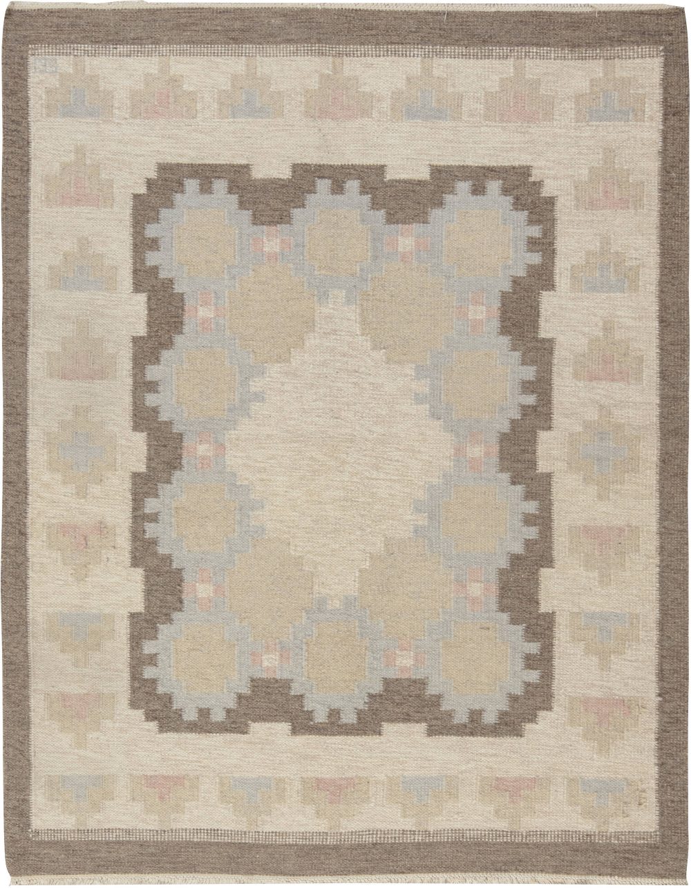 Mid-20th Century Swedish Beige, Brown and Blue Rug by Elsa Ekholm BB6576