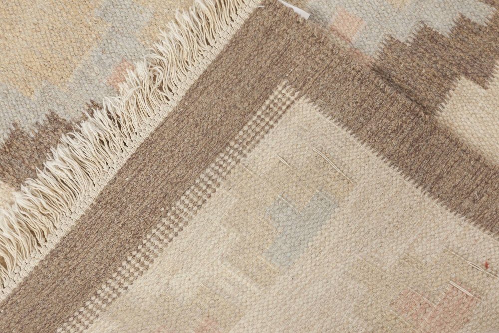 Mid-20th Century Swedish Beige, Brown and Blue Flat-Weave Wool Rug BB6576