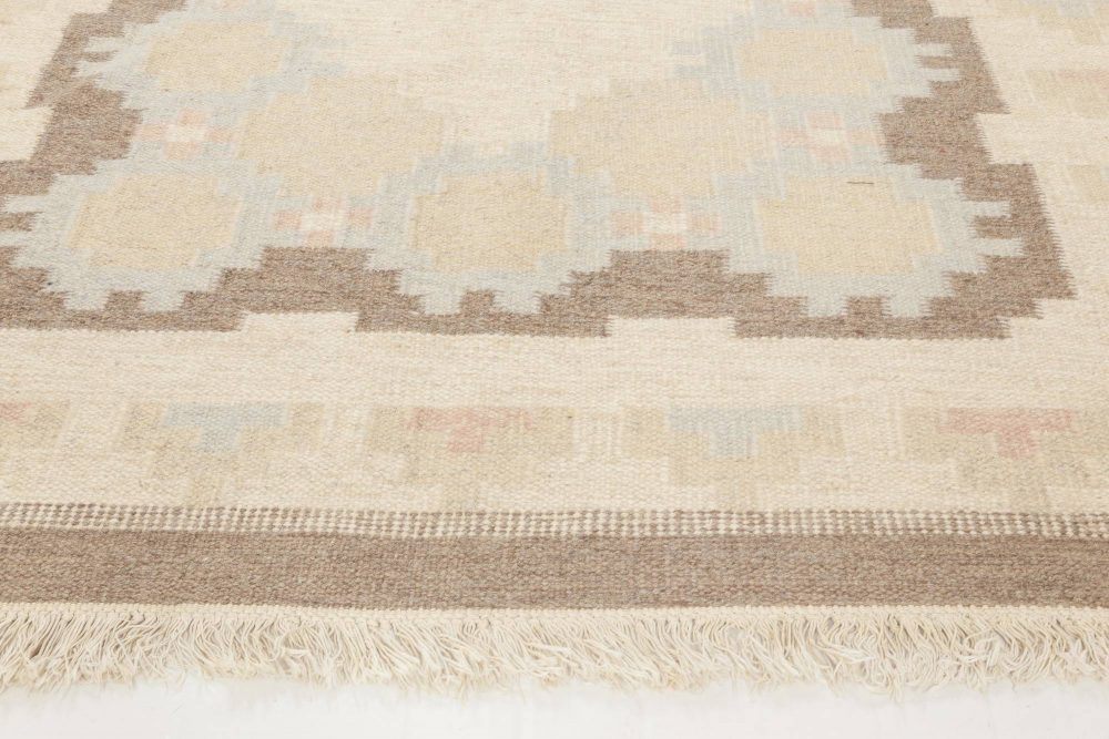 Mid-20th Century Swedish Beige, Brown and Blue Rug by Elsa Ekholm BB6576