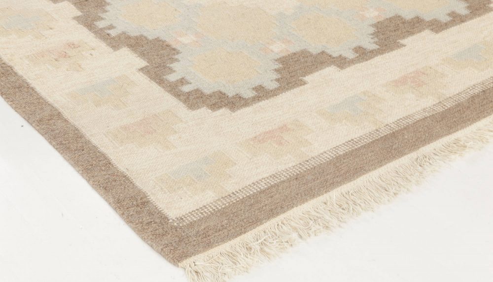 Mid-20th Century Swedish Beige, Brown and Blue Rug by Elsa Ekholm BB6576