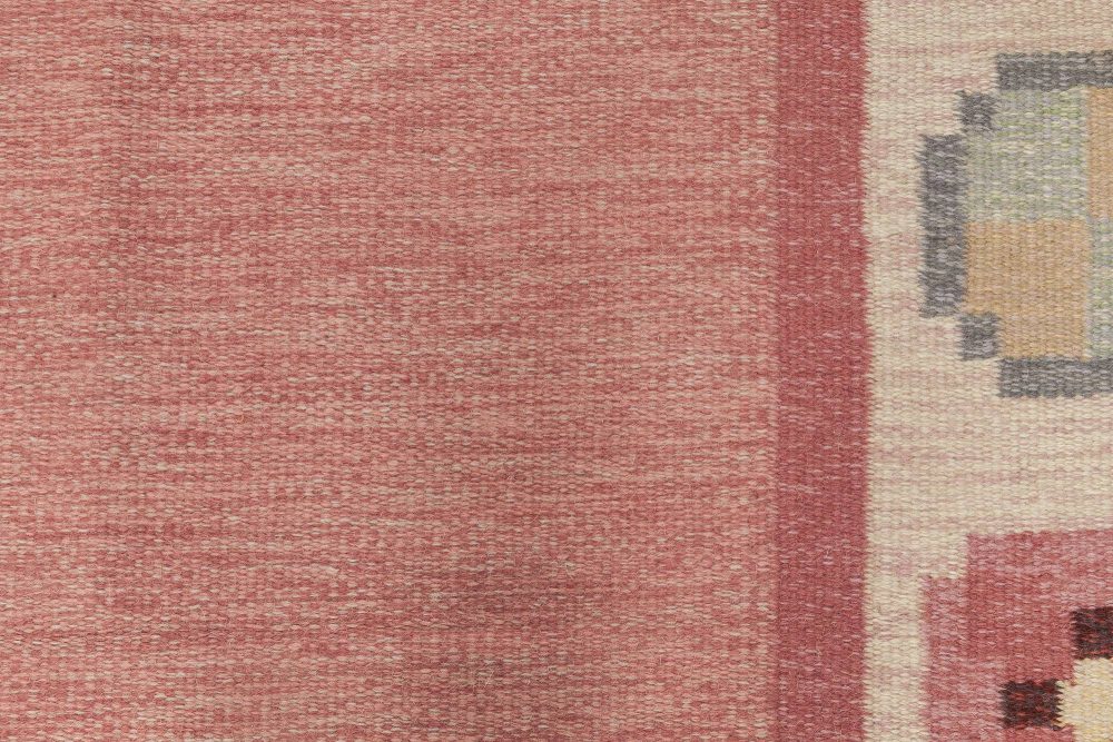 Midcentury Swedish Pink, Blue and Gray Flat-Weave Wool Rug BB6578