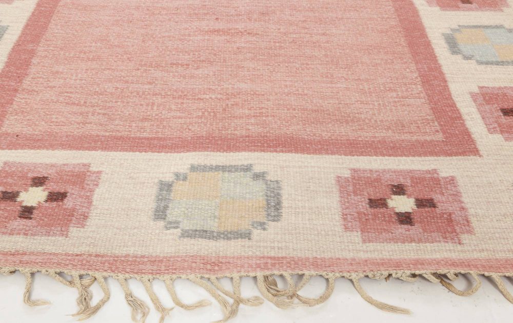 Midcentury Swedish Pink, Blue and Gray Flat-Weave Wool Rug BB6578