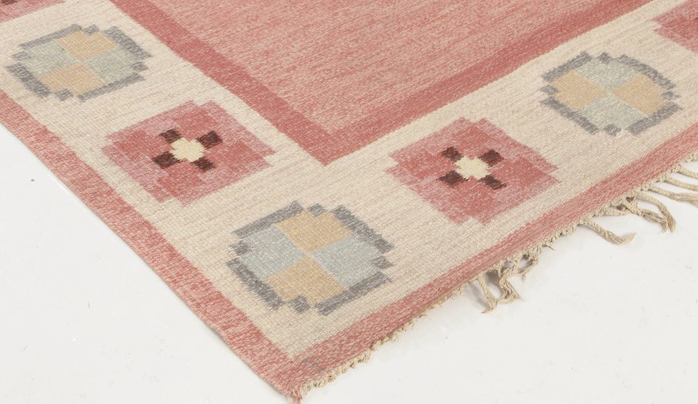 Midcentury Swedish Pink, Blue and Gray Flat-Weave Wool Rug BB6578