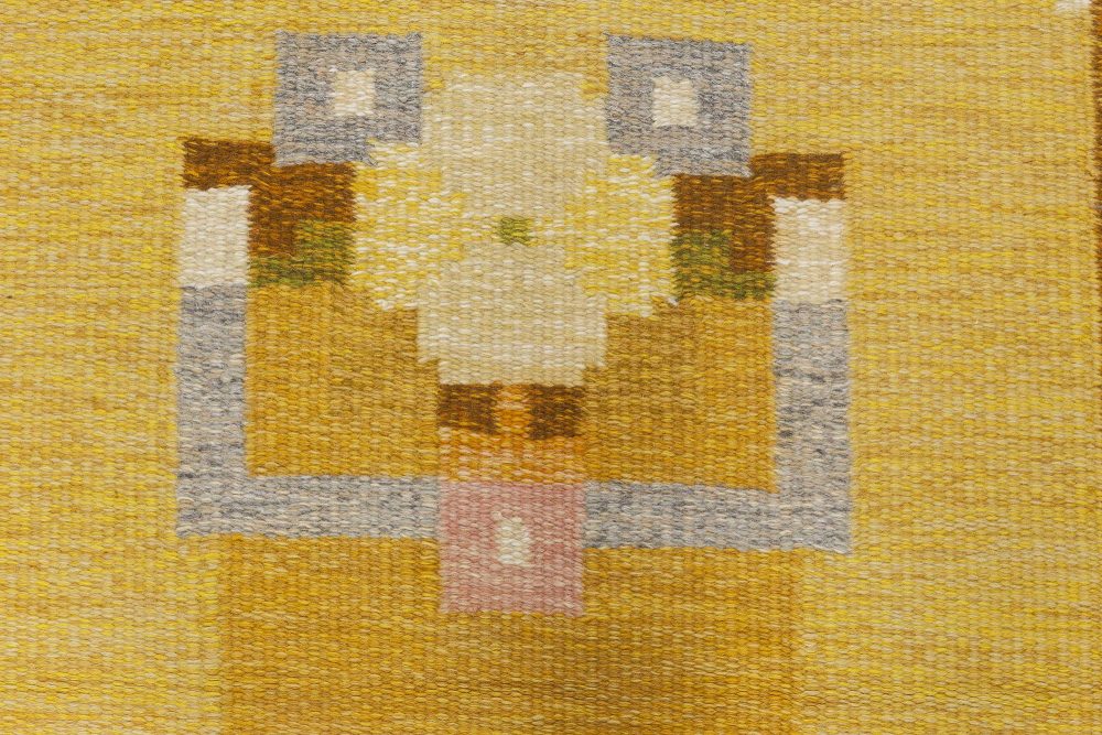 Mid-20th Century Swedish Yellow Flat-Weave Wool Rug Signed by Ingegerd Silow BB6579